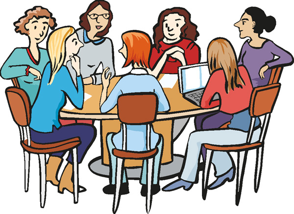 Illustration: Eine Frauen-Gruppe an einem Tisch unterhält sich 